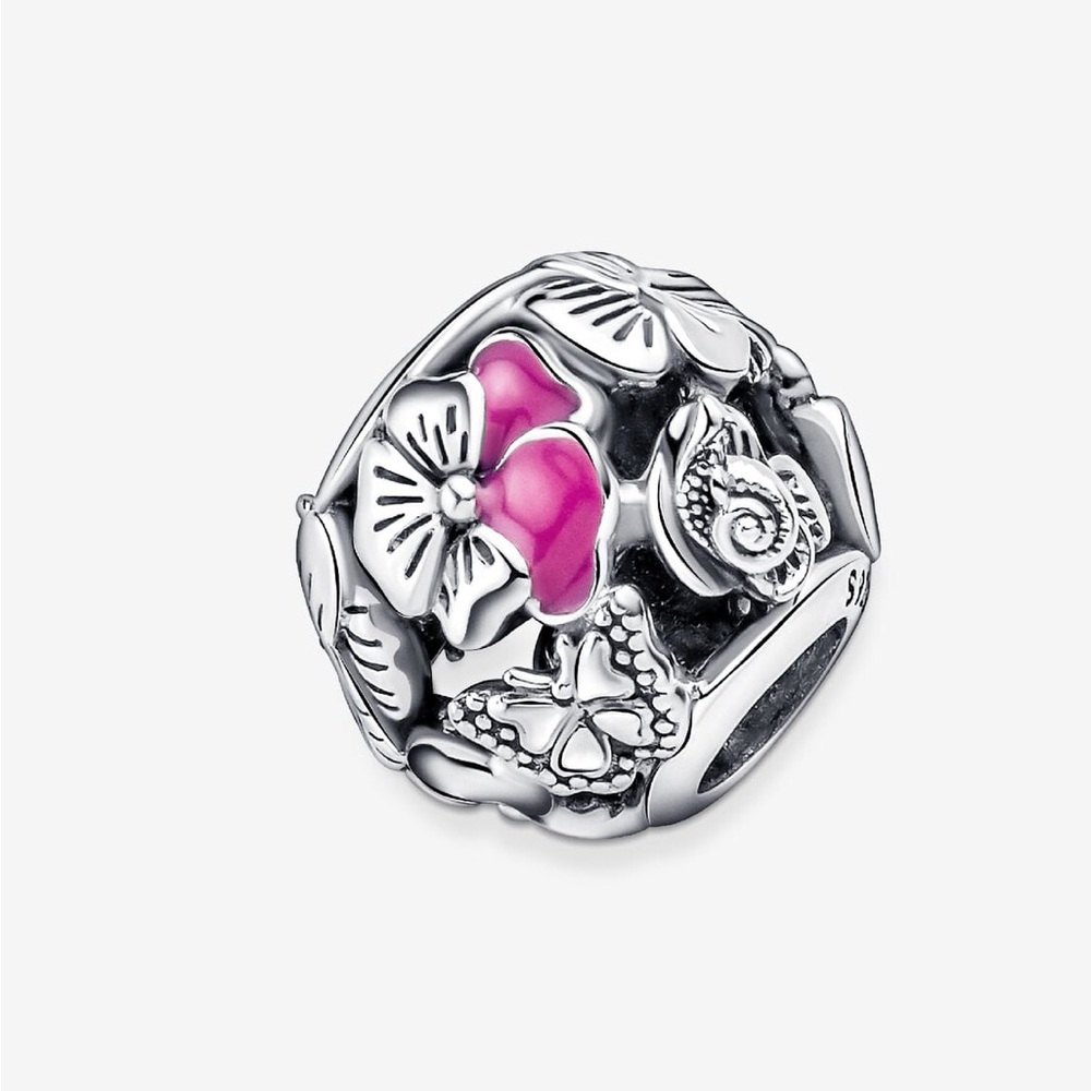 Authentic Pandora Sterling Silver Pink Flower & Sea Life Charm Bead